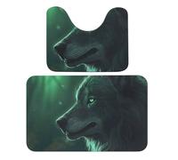 LPSADGF Green Wolf - Lot de 2 tapis de bain doux en forme de U - Tapis de toilette doux à séchage rapide pour salle de bain, baignoire, lavable et super absorbant - 50 x 80 cm