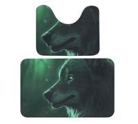 LPSADGF Green Wolf - Lot de 2 tapis de bain doux en forme de U - Tapis de toilette doux à séchage rapide pour salle de bain, baignoire, lavable et super absorbant - 50 x 80 cm