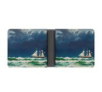 LPSADGF Grim Reaper Portefeuille en cuir pour homme avec pince à billets et 6 emplacements pour cartes, 2 poches cachées, Voilier vintage Stormy Waves, Taille unique, Moderne