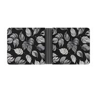 LPSADGF Happy Irish Holidays Portefeuille en cuir avec pince à billets pour homme avec 6 emplacements pour cartes, 2 poches cachées, Jacquard feuille gris noir, Taille unique, Moderne