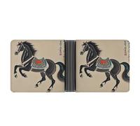 LPSADGF Happy Irish Holidays Portefeuille en cuir avec pince à billets pour homme avec 6 emplacements pour cartes, 2 poches cachées, Peinture traditionnelle chinoise cheval, Taille unique, Moderne