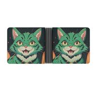 LPSADGF Happy Irish Holidays Portefeuille en cuir avec pince à billets pour homme avec 6 emplacements pour cartes, 2 poches cachées, Chat vert anime, Taille unique, Moderne