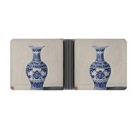 LPSADGF Happy Irish Holidays Portefeuille en cuir avec pince à billets pour homme avec 6 emplacements pour cartes, 2 poches cachées, Vase chinois en porcelaine bleue, Taille unique, Moderne