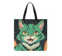 LPSADGF Happy Irish Holidays Sac fourre-tout en cuir pour femme avec boucle magnétique Design décontracté, Chat vert anime, 39x39cm