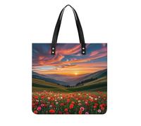 LPSADGF Happy Irish Holidays Sac fourre-tout en cuir pour femme avec boucle magnétique Design décontracté, Jardin nuageux au coucher du soleil, 39x39cm