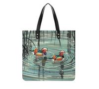 LPSADGF Happy Irish Holidays Sac fourre-tout en cuir pour femme avec boucle magnétique Design décontracté, Canards mandarins de style chinois, 39x39cm