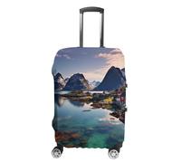 LPSADGF Housse de protection pour bagages des îles de Norvège - Housse de valise de voyage avec impressions double face, ajustement universel de 45,7 à 81,3 cm, lavable et anti-rayures, blanc, L
