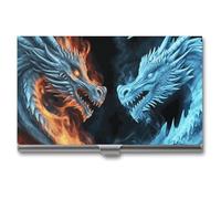 LPSADGF Ice and Fire Dragons Étui fin pour cartes de visite en alliage d'aluminium et métal avec rabat pour cartes de visite pour homme et femme (style boucle)