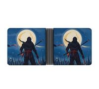 LPSADGF Indigenous People And Wolves Portefeuille en cuir avec pince à billets pour homme avec 6 emplacements pour cartes, 2 poches cachées, Ninja style aquarelle clair de lune, Taille unique, Moderne