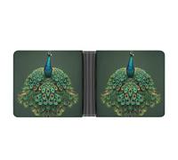 LPSADGF Indigenous People And Wolves Portefeuille en cuir avec pince à billets pour homme avec 6 emplacements pour cartes, 2 poches cachées, Paon avec pompons, Taille unique, Moderne