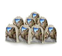 LPSADGF Italian Town Street Lot de 8 petits sacs cadeaux réutilisables en coton et lin avec cordon de serrage pour Noël, mariages, fêtes, dragées 12,4 x 17 cm