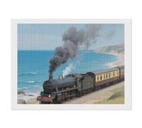 LPSADGF Kit de peinture diamant train à vapeur au bord de la mer pour adultes, 30,5 x 40,6 cm, peinture par numéros pour adultes, débutants, version horizontale, peinture à pois en diamant, art