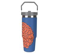 LPSADGF Left And Right Brain Gobelet de 887 ml avec paille, tasse de voyage isotherme en acier inoxydable avec poignée, tasse à café sous vide à double paroi, couvercle anti-fuite, garde les boissons