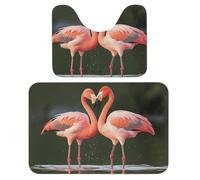 LPSADGF Lot de 2 tapis de bain doux en forme de U avec motif flamants roses et inscription « Kiss in the Lake » - 40 x 60 cm - Séchage rapide - Pour salle de bain, baignoire, lavable et super