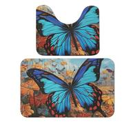 LPSADGF Lot de 2 tapis de salle de bain à motif grand papillon, tapis de toilette doux en forme de U, tapis de bain à séchage rapide, lavable et super absorbant, 50 x 80 cm