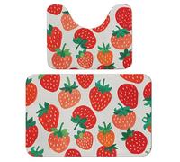 LPSADGF Lot de 2 tapis de salle de bain doux à motif fraise, tapis de toilette en forme de U 40 x 60 cm, tapis de bain à séchage rapide pour salle de bain, baignoire, lavable, super absorbant