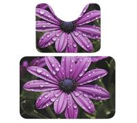 LPSADGF Lot de 2 tapis de salle de bain doux en forme de U à séchage rapide pour salle de bain, baignoire, lavable et super absorbants, motif marguerites violettes, 40 x 60 cm