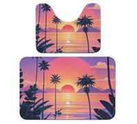 LPSADGF Lot de 2 tapis de salle de bain doux en forme de U à séchage rapide pour salle de bain, baignoire, lavable et super absorbant, motif coucher de soleil et vue sur la mer, 40 x 60 cm