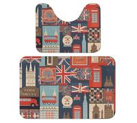 LPSADGF Lot de 2 tapis de salle de bain doux en forme de U à séchage rapide pour salle de bain, baignoire, lavable et super absorbant, motif symboles de l'Angleterre 40 x 60 cm