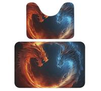 LPSADGF Lot de 2 tapis de salle de bain doux en forme de U et motif dragons - 40 x 60 cm - Séchage rapide - Pour salle de bain, baignoire, lavable et super absorbant