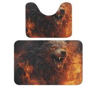 LPSADGF Lot de 2 tapis de salle de bain doux en forme de U pour salle de bain, baignoire, lavables et super absorbants, motif loup sauvage dans le feu, 40 x 60 cm