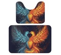 LPSADGF Lot de 2 tapis de salle de bain doux en forme de U - Tapis de bain à séchage rapide pour salle de bain, baignoire, lavable et super absorbant - Motif phénix - 40 x 60 cm