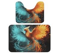 LPSADGF Lot de 2 tapis de salle de bain doux en forme de U - Tapis de bain à séchage rapide pour salle de bain, baignoire, lavable et super absorbant - Motif phénix - 40 x 60 cm