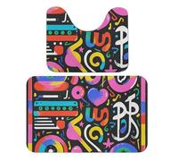 LPSADGF Lot de 2 tapis de salle de bain doux en forme de U - Tapis de toilette doux à séchage rapide pour salle de bain, baignoire, lavable et super absorbant, style graffiti musical, 50 x 80 cm