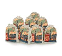 LPSADGF Lot de 8 petits sacs cadeaux en toile de jute réutilisables avec cordon de serrage I Like London pour Noël, mariages, fêtes, dragées 12,4 x 17 cm