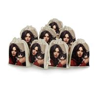 LPSADGF Lot de 8 petits sacs cadeaux réutilisables en coton et lin avec cordon de serrage pour femme, tenant un chat, pour Noël, mariages, fêtes, dragées 12,4 x 17 cm