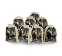 LPSADGF Lot de 8 petits sacs cadeaux réutilisables en coton et lin avec cordon de serrage pour Noël, mariages, fêtes, dragées 12,4 x 17 cm