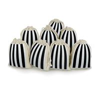 LPSADGF Lot de 8 petits sacs cadeaux réutilisables en coton et lin avec cordon de serrage pour Noël, mariages, fêtes, dragées - 12,4 x 17 cm - Noir et blanc
