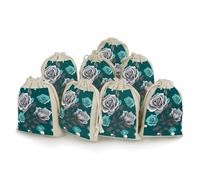 LPSADGF Lot de 8 petits sacs cadeaux réutilisables en coton et lin avec cordon de serrage pour Noël, mariages, fêtes, dragées - 12,4 x 17 cm - Gris sarcelle