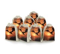 LPSADGF Lot de 8 petits sacs cadeaux réutilisables en coton et lin avec cordon de serrage pour Noël, mariages, fêtes, dragons volants, 12,4 x 17 cm