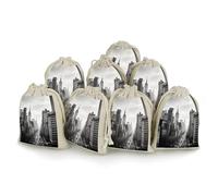 LPSADGF Lot de 8 petits sacs cadeaux réutilisables en coton et lin avec cordon de serrage pour Noël, mariages, fêtes, dragées Noir et blanc 12,4 x 17 cm