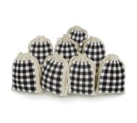 LPSADGF Lot de 8 petits sacs cadeaux réutilisables en coton et lin avec cordon de serrage pour Noël, mariages, fêtes, cadeaux - 12,4 x 17 cm - Noir et blanc