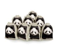 LPSADGF Lot de 8 petits sacs cadeaux réutilisables en coton et lin avec cordon de serrage pour Noël, mariages, fêtes, dragées - 12,4 x 17 cm - Motif panda noir et blanc