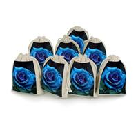 LPSADGF Lot de 8 petits sacs cadeaux romantiques en toile de jute réutilisables avec cordon de serrage pour Noël, mariages, fêtes, dragées - 12,4 x 17 cm - Motif rose bleue