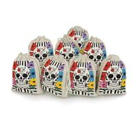 LPSADGF Lot de 8 sacs cadeaux réutilisables en coton et lin avec cordon de serrage pour Noël, mariages, fêtes, dragées - 12,4 x 17 cm - Motif squelette et fleur - Noir et blanc