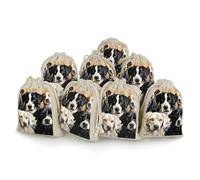 LPSADGF Lot de 8 sacs cadeaux réutilisables en coton et lin avec cordon de serrage pour Noël, mariages, fêtes, dragées - 12,4 x 17 cm - Noir et blanc