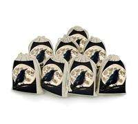 LPSADGF Lot de 8 sacs cadeaux réutilisables en coton et lin avec cordon de serrage pour Noël, mariages, fêtes, dragées - 12,4 x 17 cm - Motif corbeau noir
