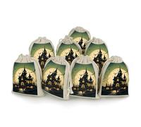 LPSADGF Lot de 8 sacs cadeaux réutilisables en coton et lin avec cordon de serrage pour Noël, mariages, fêtes, dragées - 12,4 x 17 cm - Noir