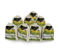 LPSADGF Lot de 8 sacs cadeaux réutilisables en toile de jute avec cordon de serrage pour Noël, mariages, fêtes, dragées - Motif tournesols blancs - 12,4 x 17 cm