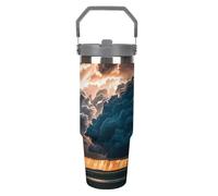 LPSADGF Magnifique gobelet de 887 ml avec paille, tasse de voyage isotherme en acier inoxydable avec poignée, tasse à café sous vide à double paroi, couvercle anti-fuite, garde les boissons chaudes