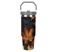 LPSADGF Maple Leaf - Gobelet de 887 ml avec paille, tasse de voyage isotherme en acier inoxydable avec poignée, tasse à café sous vide à double paroi, couvercle anti-fuite, garde les boissons chaudes
