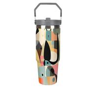 LPSADGF Mid Century Modern Art Cat - Gobelet de 887 ml avec paille - Tasse de voyage isotherme en acier inoxydable avec poignée - Tasse à café à double paroi sous vide - Couvercle anti-fuite, garde