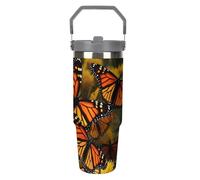LPSADGF Monarch Butterflies Gobelet de 887 ml avec paille, tasse de voyage isotherme en acier inoxydable avec poignée, tasse à café sous vide à double paroi, couvercle anti-fuite, garde les boissons