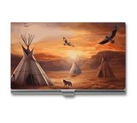 LPSADGF Native American Tribes Étui fin pour cartes de visite en alliage d'aluminium et métal avec rabat professionnel pour homme et femme (style boucle)