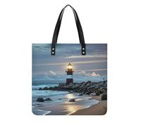 LPSADGF Open Book and Light Tote Bags for Women Leather Handbag Makeup Bag with Magnetic Buckle Design Casual Bag, Phare de mer, 39x39cm