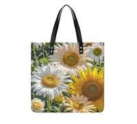 LPSADGF Open Book and Light Tote Bags for Women Leather Handbag Makeup Bag with Magnetic Buckle Design Casual Bag, Tournesols Daisy Rose Fleurs, 39x39cm